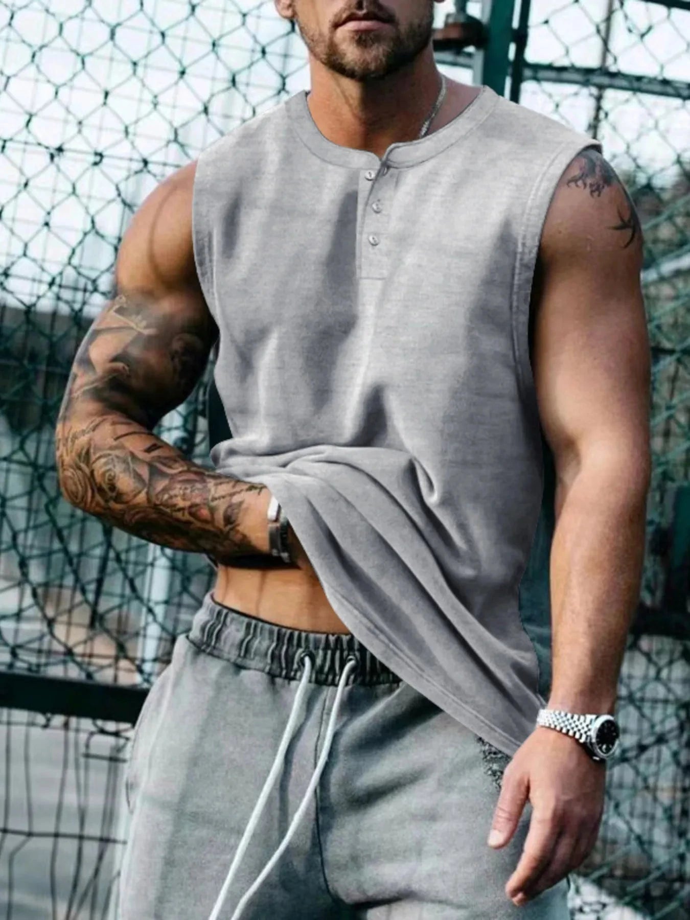 Men's Plus Size Round Neck Tank Light Gray / M