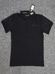 Men's Plus Size Short Sleeve Button Detail Polo Black / M