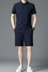 Men's Plus Size Short Sleeve Polo and Shorts Set Navy Blue / M