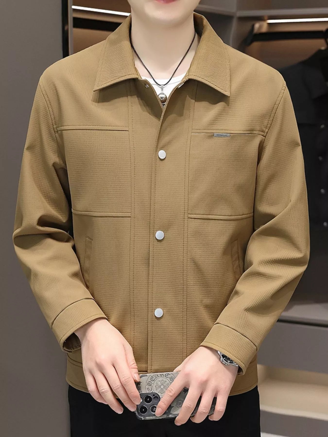 Men's Plus Size Snap Down Long Sleeve Jacket