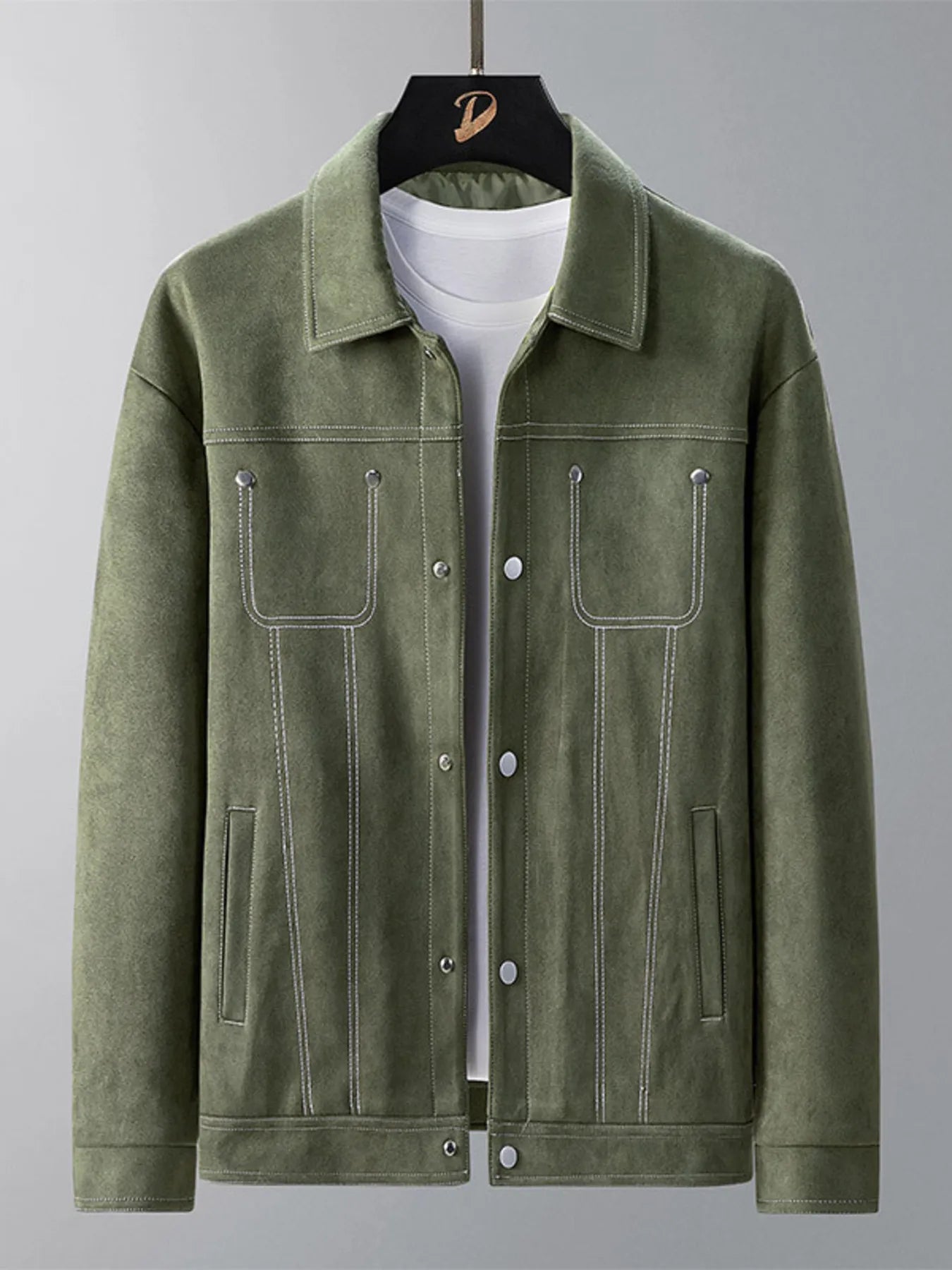 Men's Plus Size Snap Down Long Sleeve Jacket Army Green / M