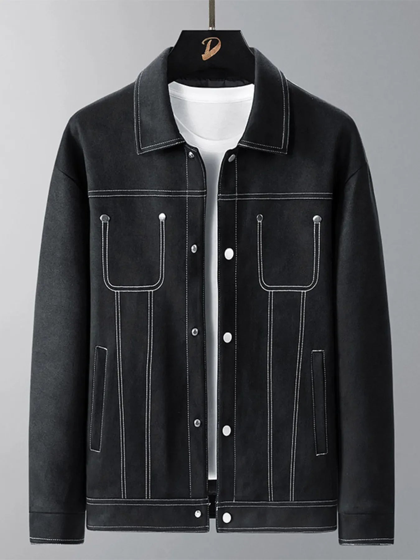 Men's Plus Size Snap Down Long Sleeve Jacket Black / M