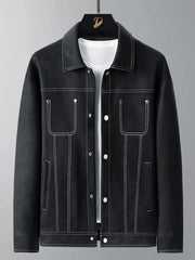 Men's Plus Size Snap Down Long Sleeve Jacket Black / M