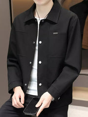 Men's Plus Size Snap Down Long Sleeve Jacket Black / M