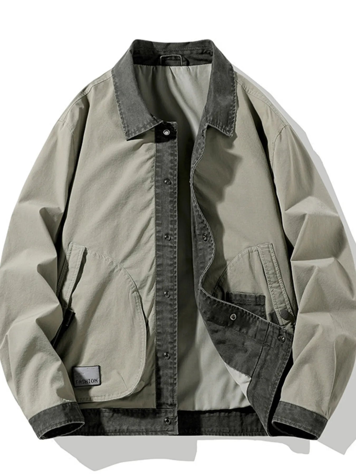 Men's Plus Size Snap Down Long Sleeve Jacket Olive Green / M