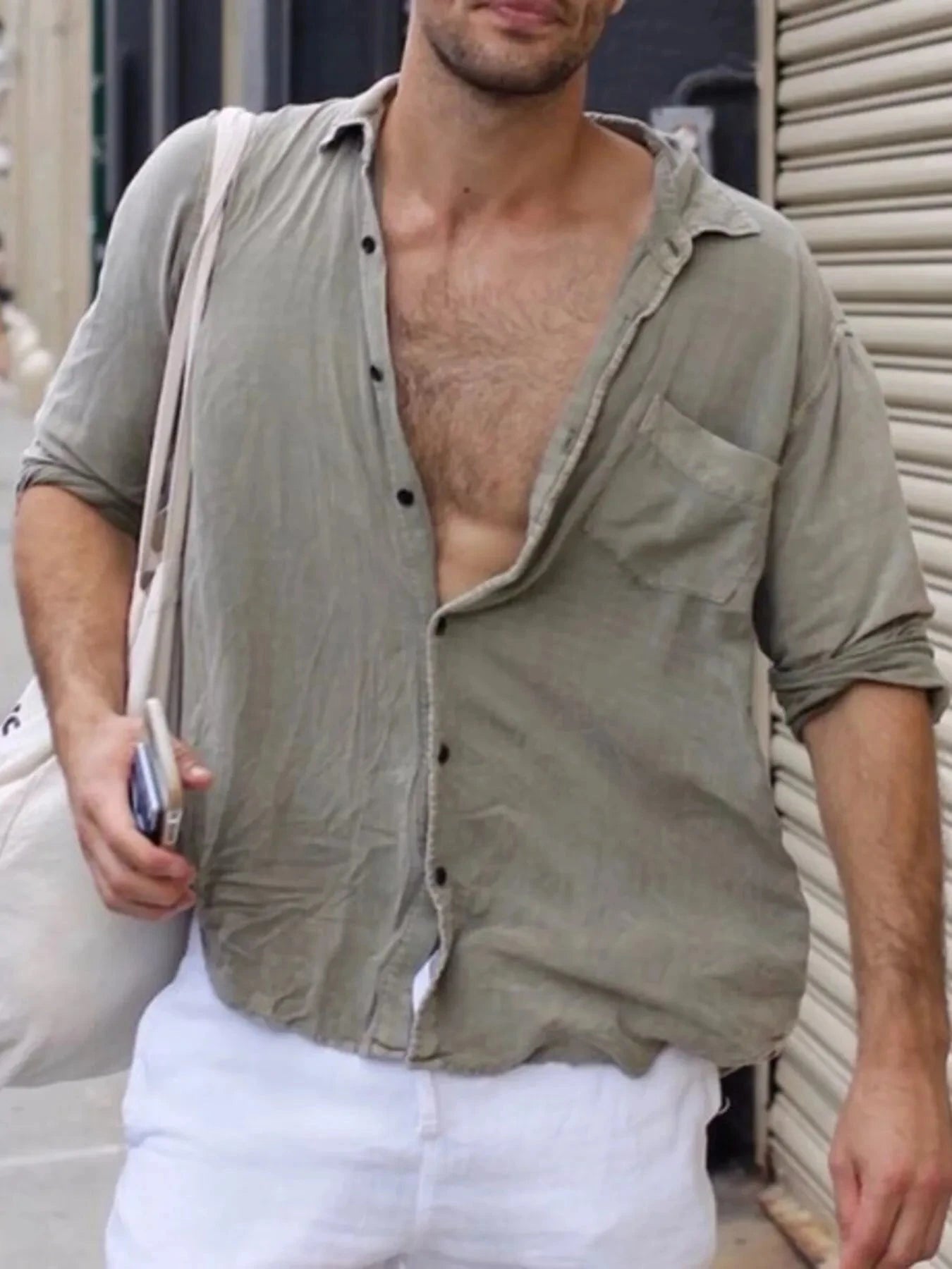 Men's Plus Size Solid Color Button Up Shirt Gray / M