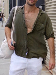 Men's Plus Size Solid Color Button Up Shirt Green / M