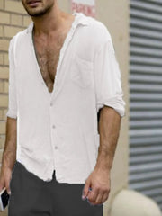 Men's Plus Size Solid Color Button Up Shirt White / M