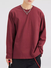 Men's Plus Size Solid Color Casual Long Sleeve T-Shirt