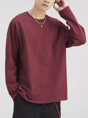 Men's Plus Size Solid Color Casual Long Sleeve T-Shirt Brick Red / M