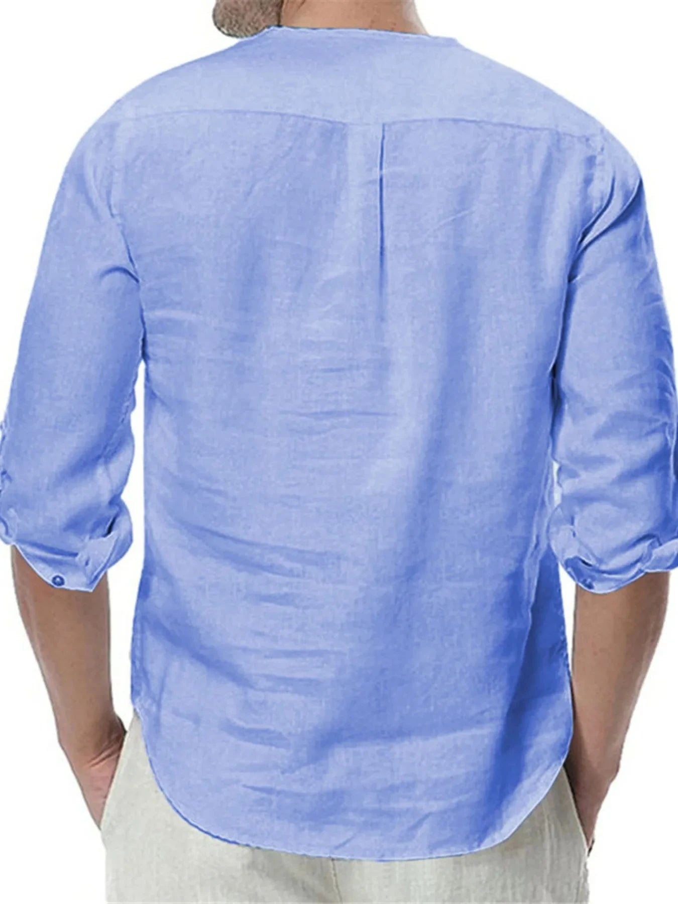 Men's Plus Size Solid Color Roll-Up Sleeves Blouse