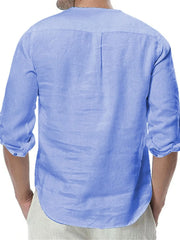 Men's Plus Size Solid Color Roll-Up Sleeves Blouse