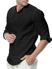 Men's Plus Size Solid Color Roll-Up Sleeves Blouse Black / M