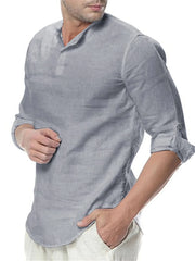 Men's Plus Size Solid Color Roll-Up Sleeves Blouse Gray / M