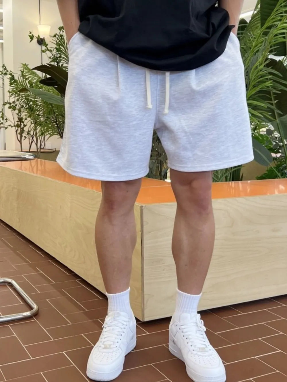 Men's Plus Size Solid Drawstring Shorts Light Gray / M