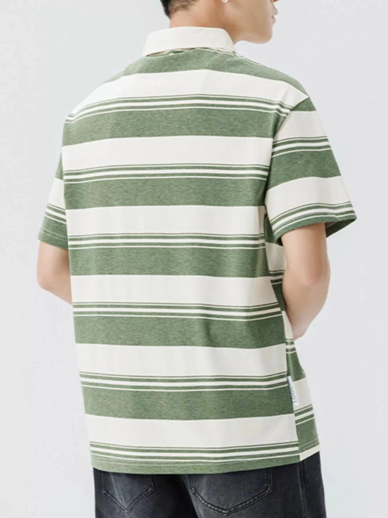 Men's Plus Size Striped Button Detail Short Sleeve Polo