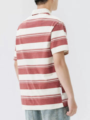 Men's Plus Size Striped Button Detail Short Sleeve Polo