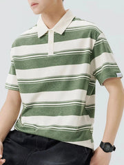 Men's Plus Size Striped Button Detail Short Sleeve Polo