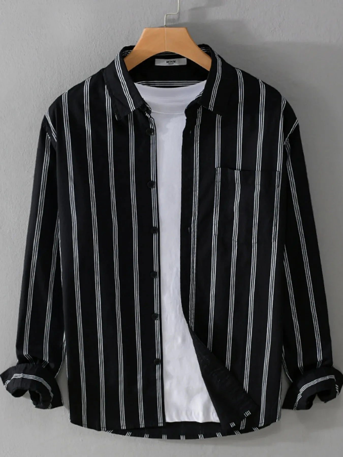 Men's Plus Size Striped Button-Down Shirt Black / M
