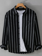 Men's Plus Size Striped Button-Down Shirt Black / M