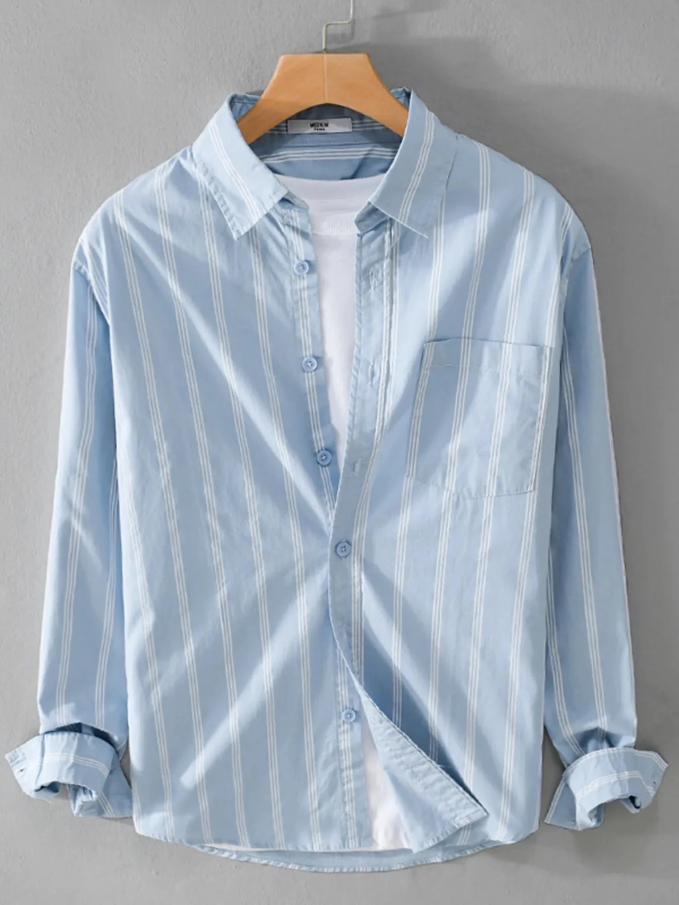 Men's Plus Size Striped Button-Down Shirt Light Blue / M