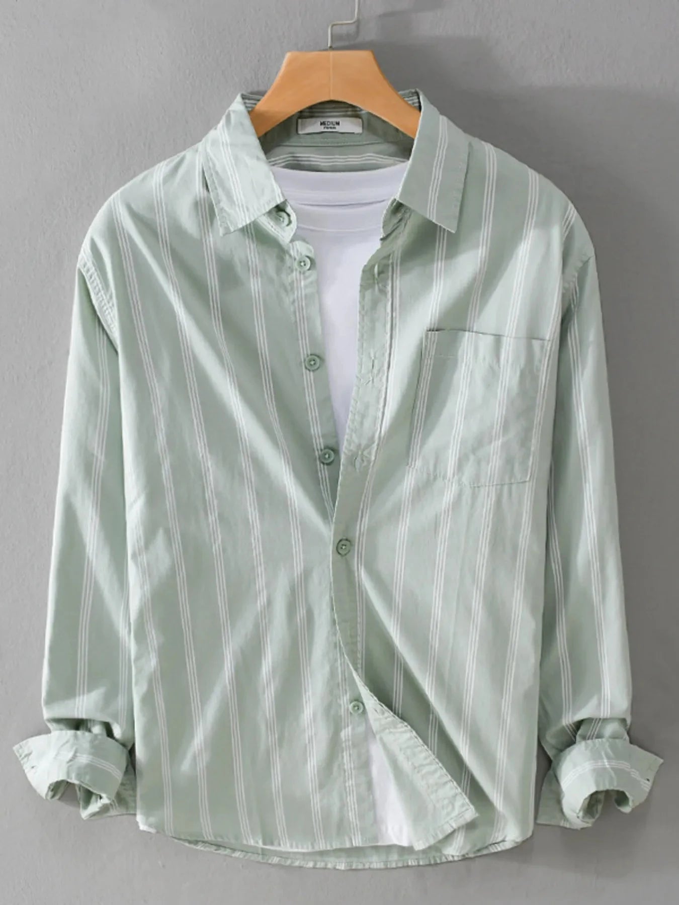 Men's Plus Size Striped Button-Down Shirt Light Green / M