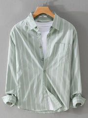 Men's Plus Size Striped Button-Down Shirt Light Green / M