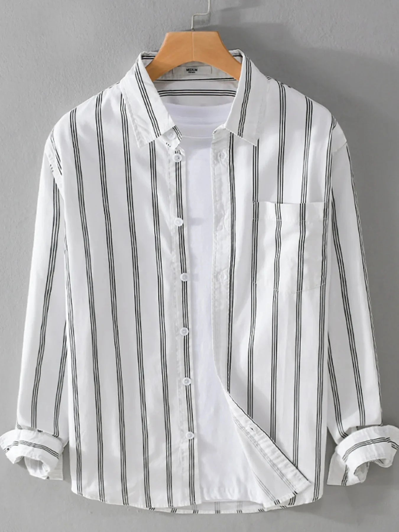 Men's Plus Size Striped Button-Down Shirt White / M