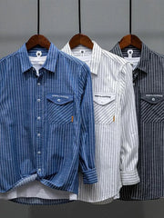 Men's Plus Size Striped Button Up Long Sleeve Shirt