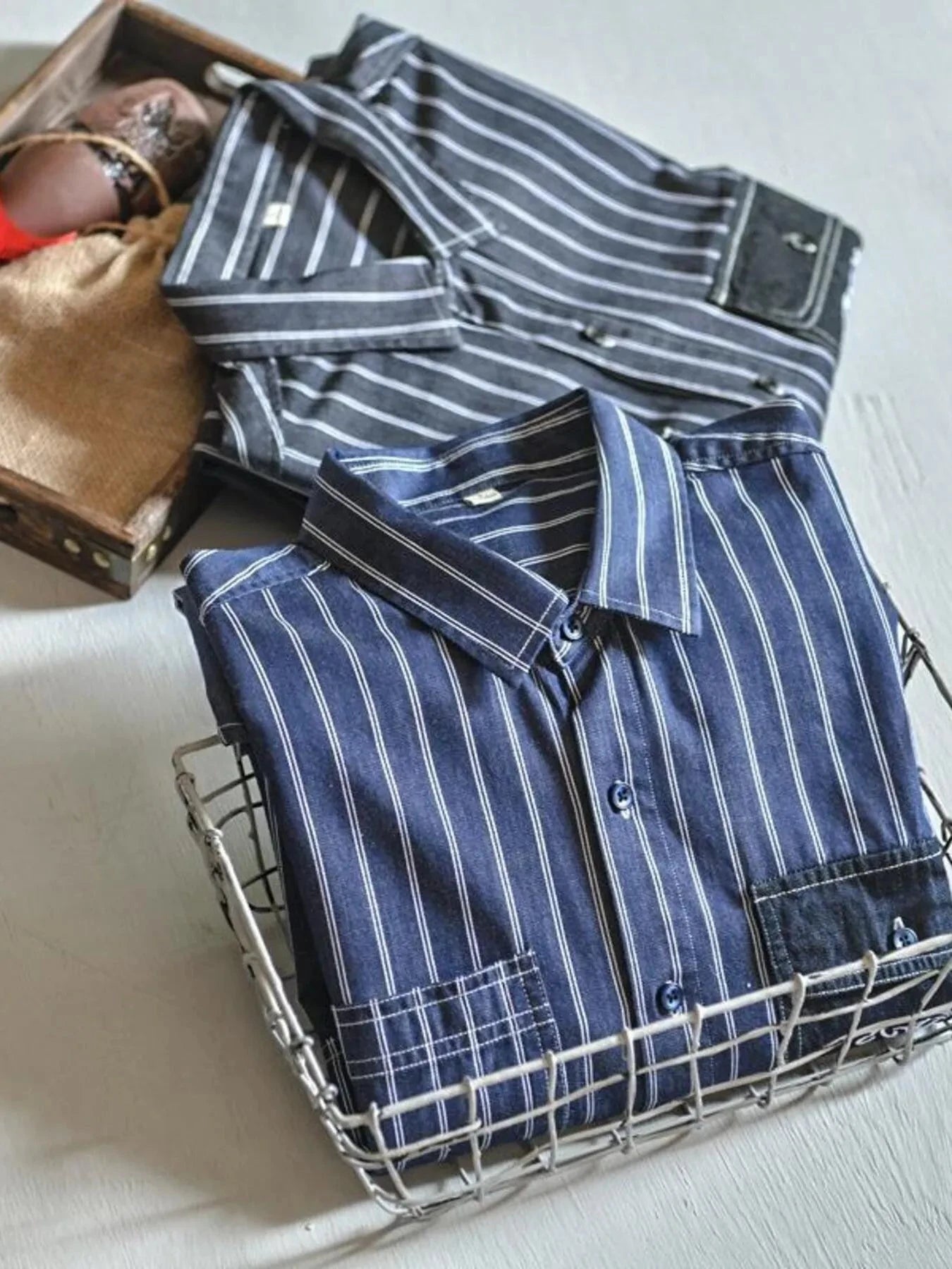 Men's Plus Size Striped Button Up Long Sleeve Shirt