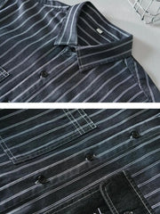 Men's Plus Size Striped Button Up Long Sleeve Shirt