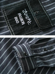 Men's Plus Size Striped Button Up Long Sleeve Shirt