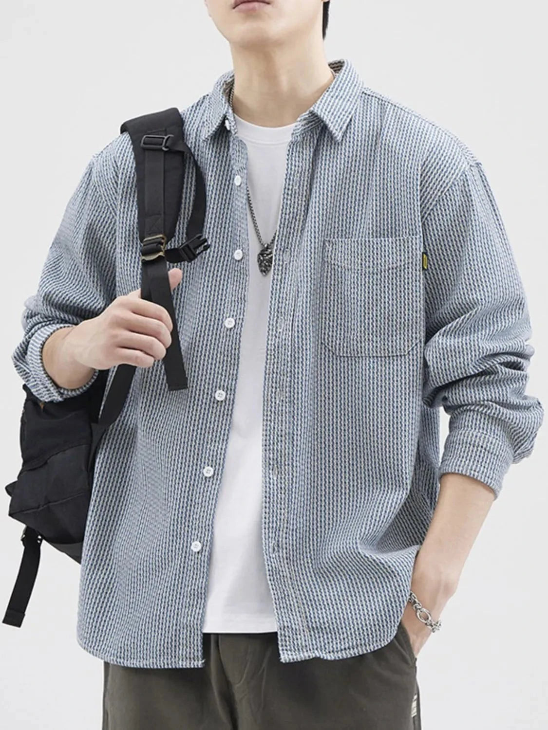 Men's Plus Size Striped Button Up Long Sleeve Shirt