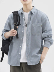 Men's Plus Size Striped Button Up Long Sleeve Shirt