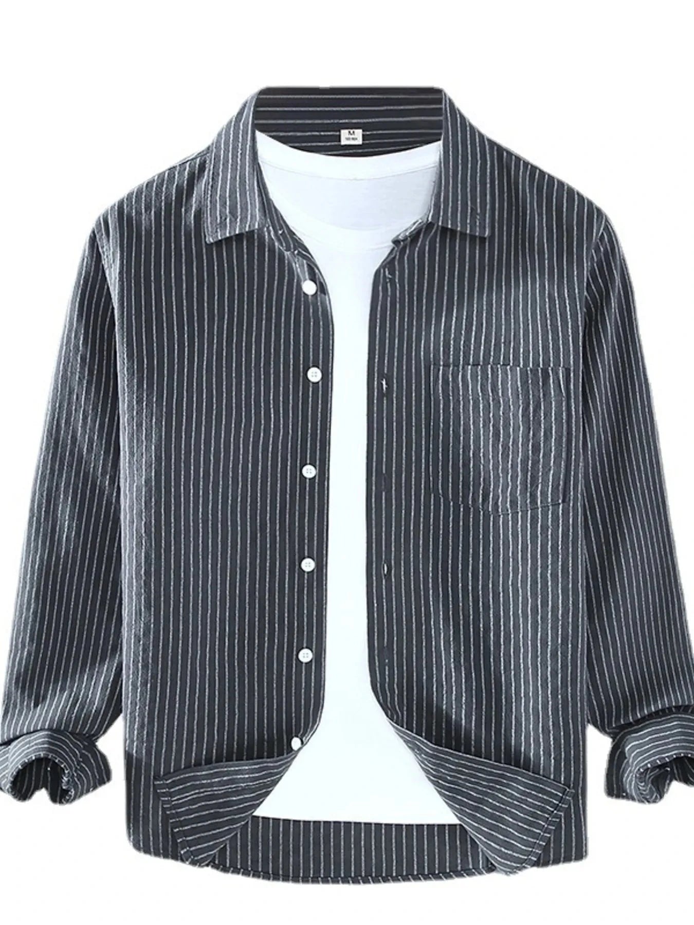 Men's Plus Size Striped Button Up Long Sleeve Shirt