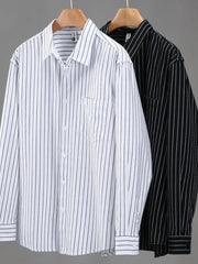 Men's Plus Size Striped Button Up Long Sleeve Shirt