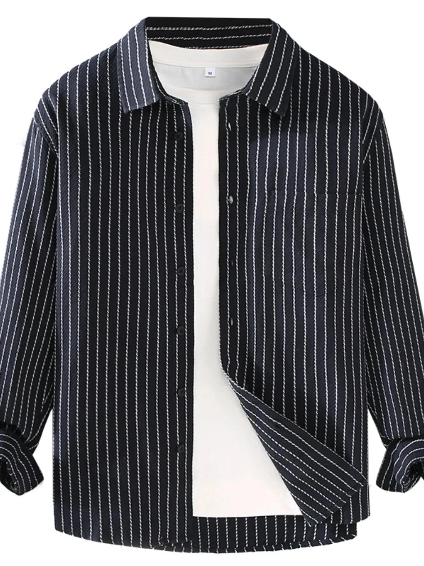 Men's Plus Size Striped Button Up Long Sleeve Shirt