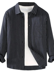 Men's Plus Size Striped Button Up Long Sleeve Shirt