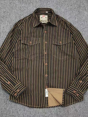Men's Plus Size Striped Button Up Long Sleeve Shirt Black Bar / M