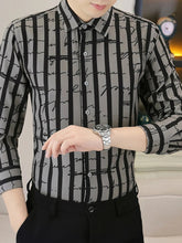 Men's Plus Size Striped Button Up Long Sleeve Shirt Black / M