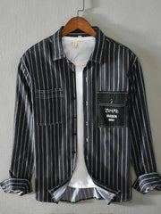Men's Plus Size Striped Button Up Long Sleeve Shirt Black / M