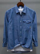 Men's Plus Size Striped Button Up Long Sleeve Shirt Blue / M