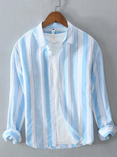 Men's Plus Size Striped Button Up Long Sleeve Shirt Blue / M