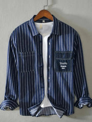 Men's Plus Size Striped Button Up Long Sleeve Shirt Blue / M