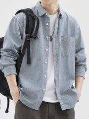 Men's Plus Size Striped Button Up Long Sleeve Shirt Blue / M