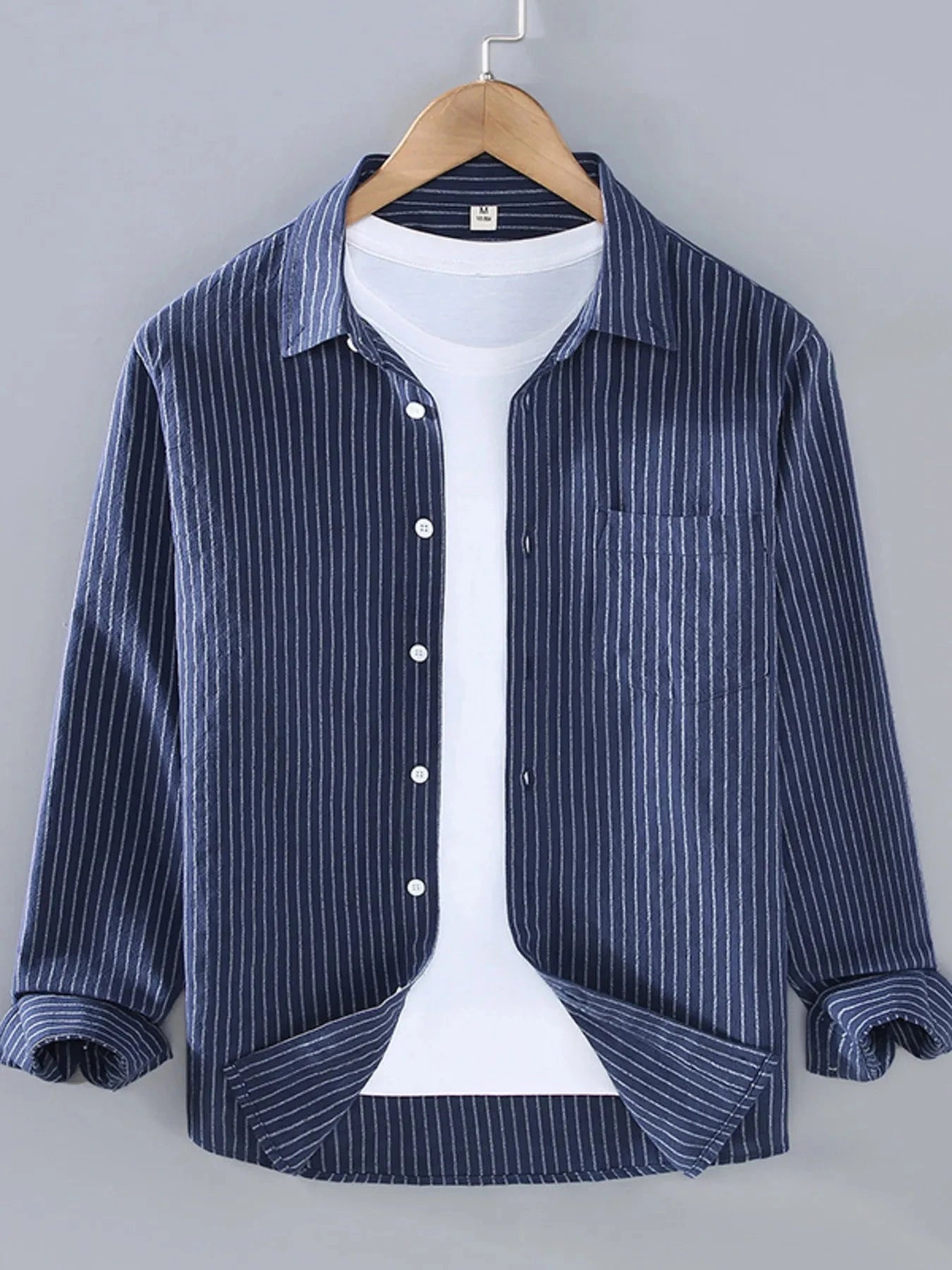 Men's Plus Size Striped Button Up Long Sleeve Shirt Blue / M