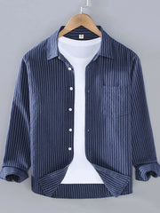 Men's Plus Size Striped Button Up Long Sleeve Shirt Blue / M