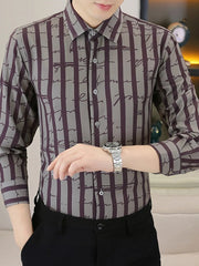 Men's Plus Size Striped Button Up Long Sleeve Shirt Burgundy / M