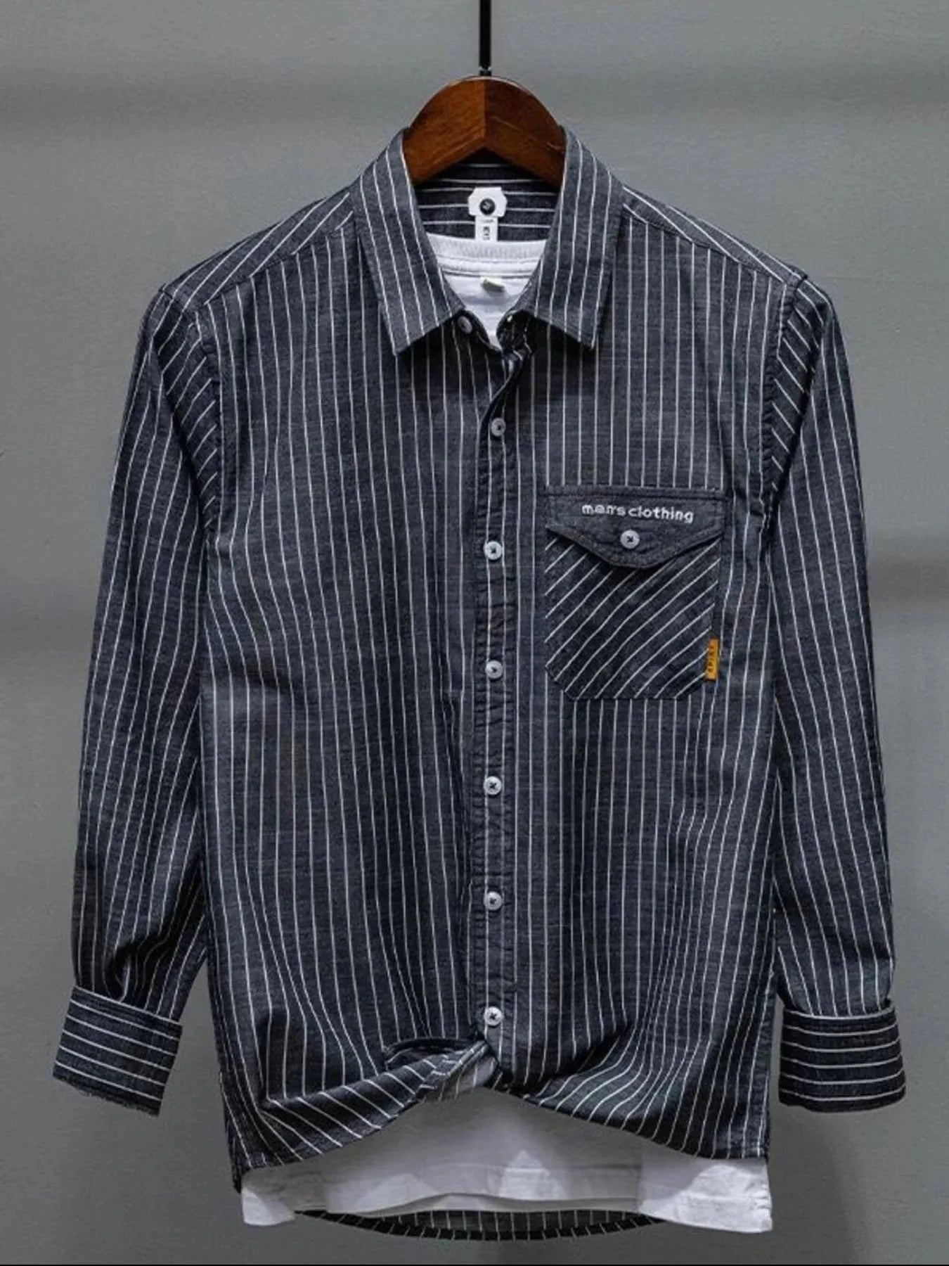 Men's Plus Size Striped Button Up Long Sleeve Shirt Dark Gray / M