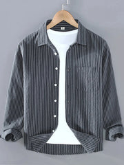 Men's Plus Size Striped Button Up Long Sleeve Shirt Gray / M